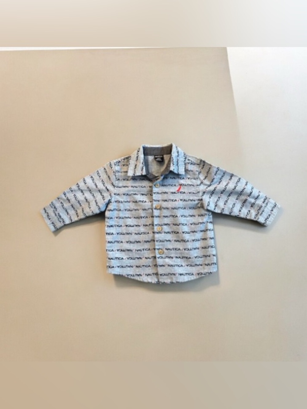 NWOT Nautica Blue Button Down Long Sleeve Dress Shirt Boys Collar Size 12M Sail